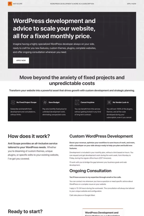 Anti-Scope: WordPress Development & More as a subscription