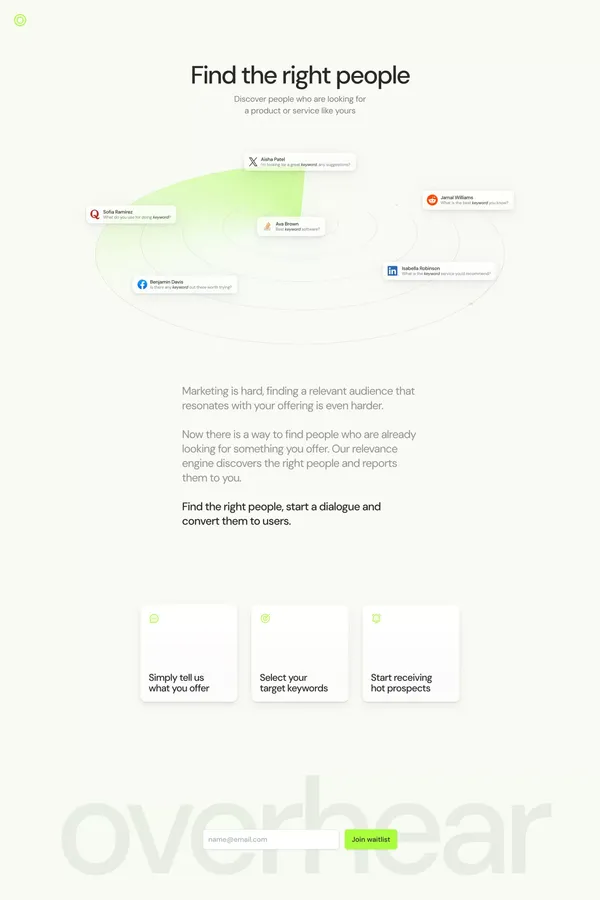 Overhear - Landing design inspiration