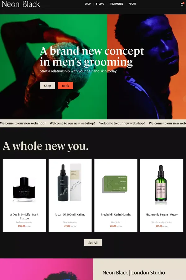 Neon Black – A brand new concept in men's grooming - Ecommerce design inspiration