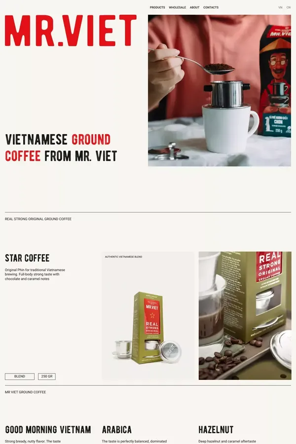 Vietnamese ground bean coffee | MR. VIET - Product listing design inspiration