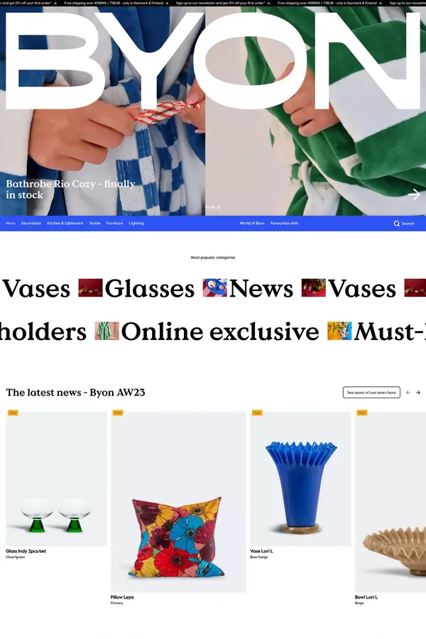 Home furnishings from Byon | Furnishing details for your home | Byon - Ecommerce design inspiration