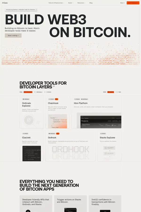 Hiro – Developer tools for Bitcoin layers - Landing design inspiration