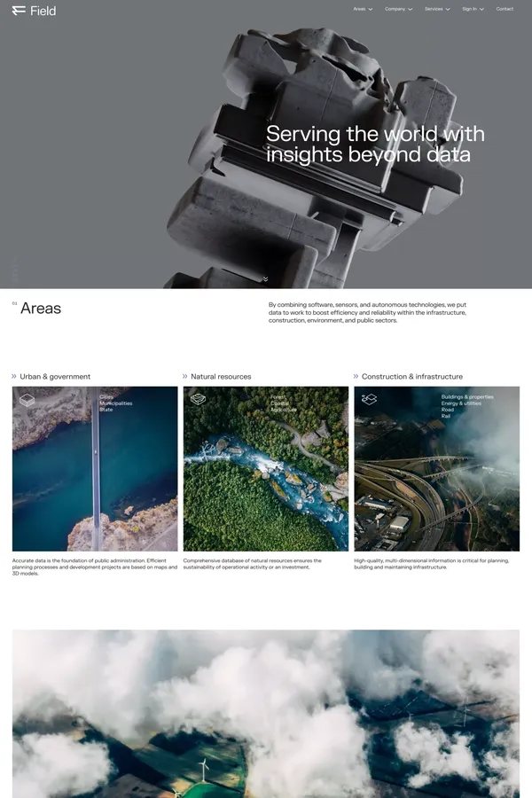 Serving the world with insights beyond data | Field - Landing design inspiration