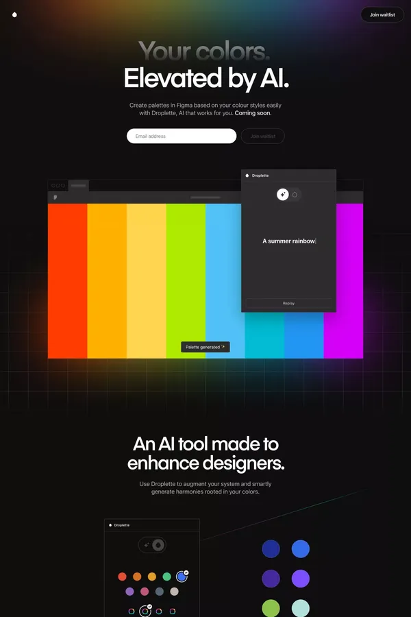 Droplette: Smart AI-Powered Color Palette Generator for Figma - Landing design inspiration