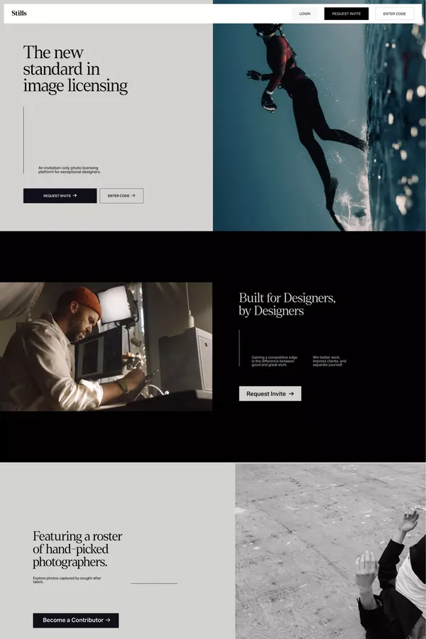 Introducing Stills: A new way for contributors to license photos. - Landing design inspiration