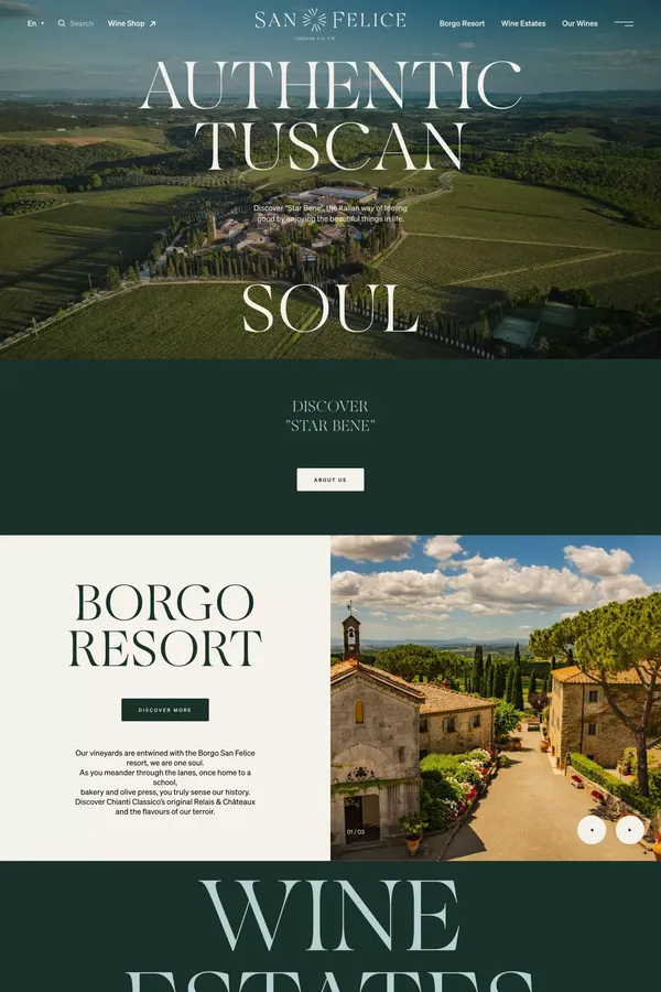 San Felice: the historic Tuscan vineyard, winery and 5* hotel | Borgo San Felice - Landing design inspiration