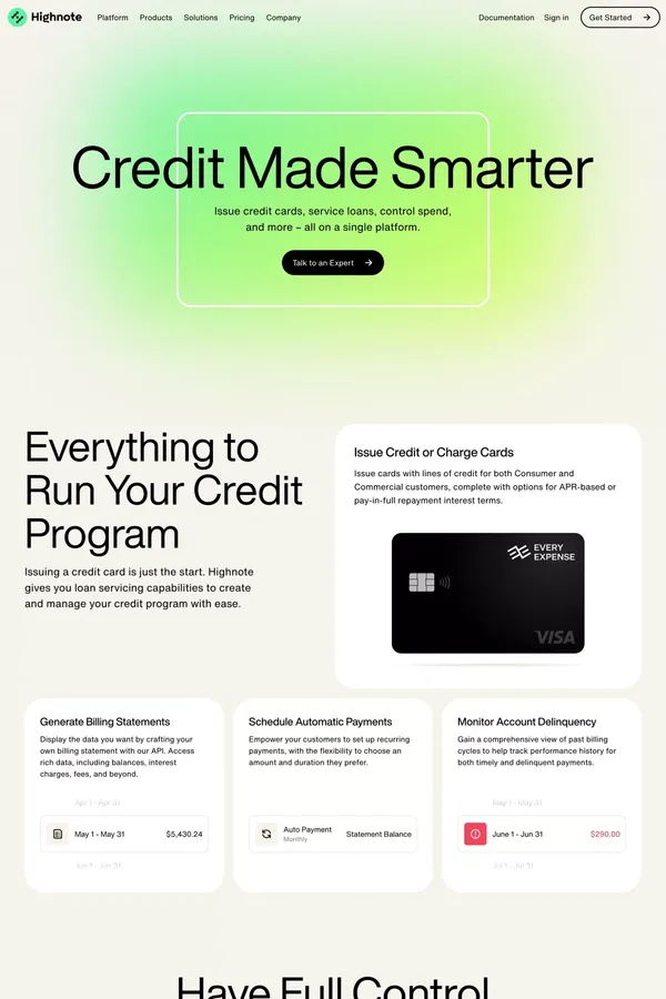 Highnote – Credit - Landing design inspiration