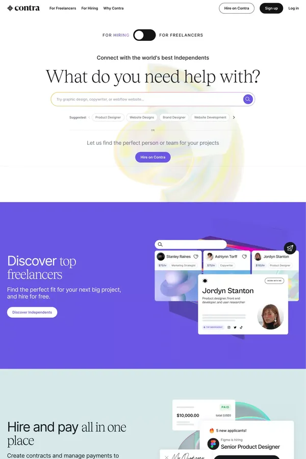 Freelance Marketplace: Commission-Free | Contra - Landing design inspiration