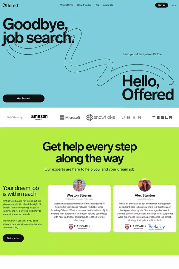 Accept an offer at a great company with ease, or it's free. - Landing design inspiration