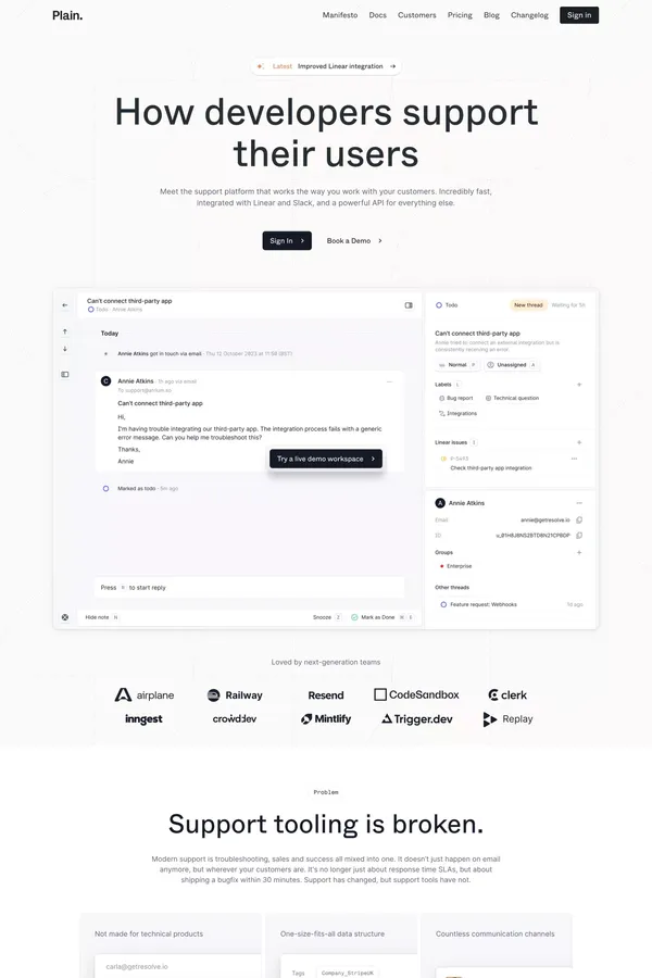 Plain - Support for developers - Landing design inspiration