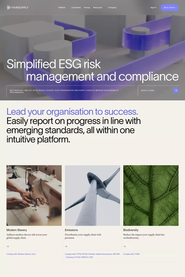 Fair Supply - Cloud-based ESG Risk Management and Compliance - Landing design inspiration