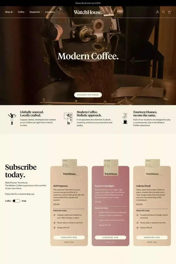 WatchHouse. Modern Coffee. - Ecommerce design inspiration