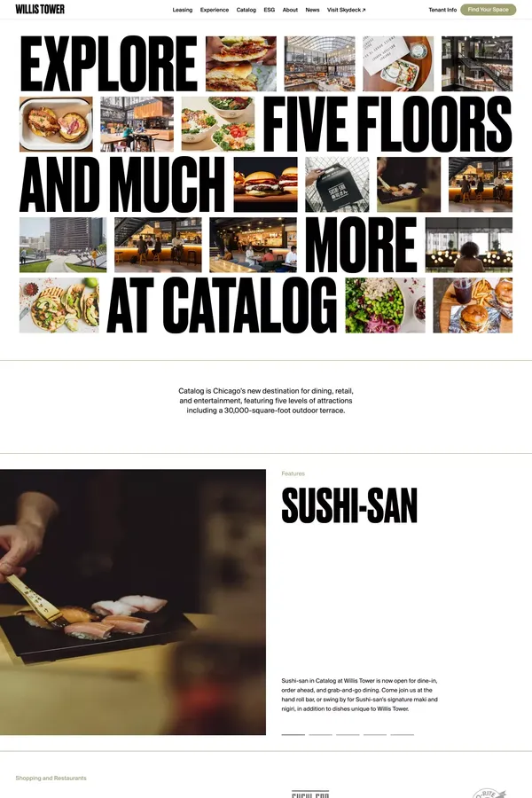 Catalog Dining and Shopping - Willis Tower - Landing design inspiration