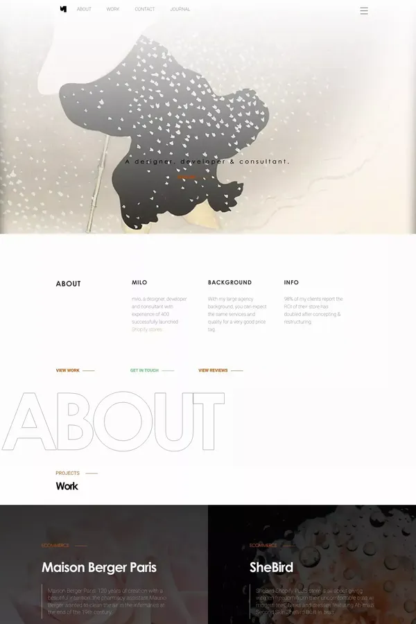 milo, a designer, developer and consultant - website design inspiration