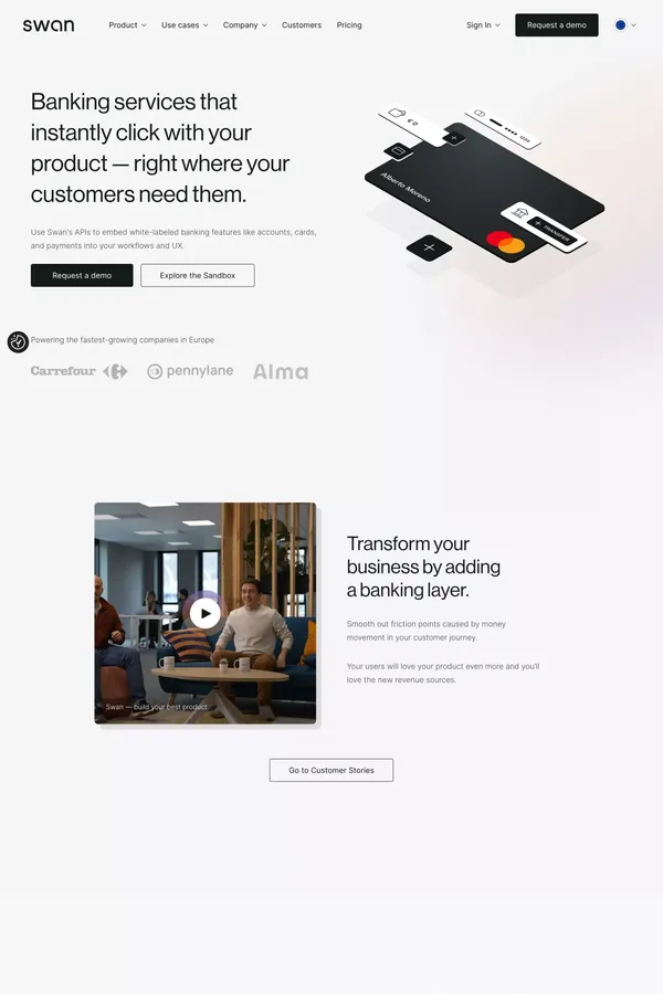 Swan - The easiest way to embed banking features - Landing design inspiration