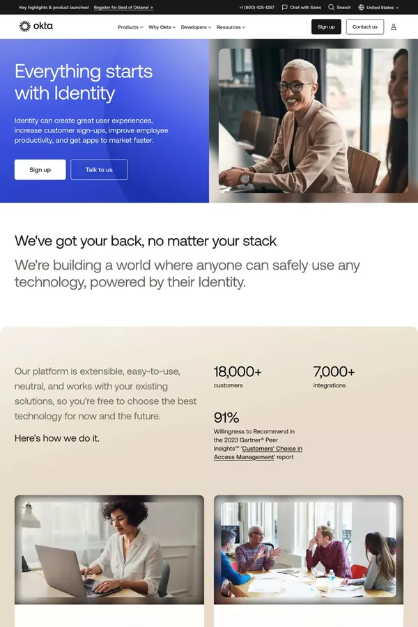 Employee and Customer Identity Solutions | Okta - Landing design inspiration