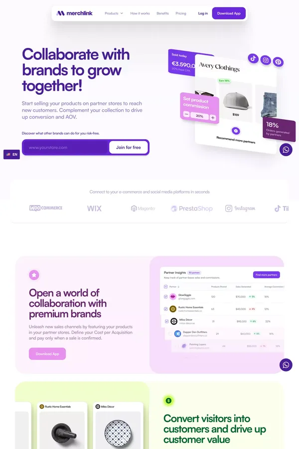 Merchlink: The New Era of Collaborative eCommerce - Landing design inspiration