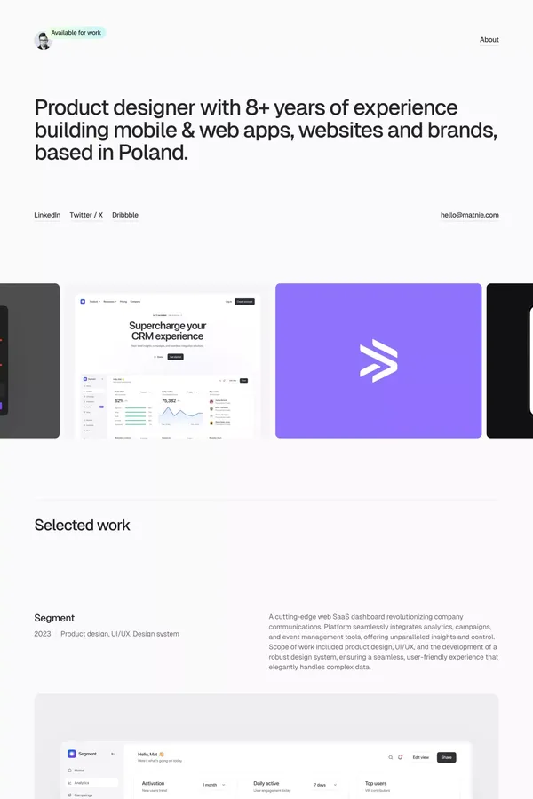 Mateusz Nieckarz - Senior Product Designer & Framer Expert - Portfolio design inspiration