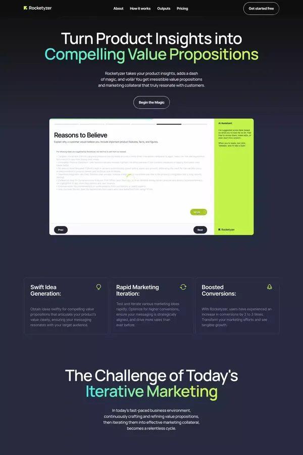 Rocketyzer - Turn Product Insights into  Compelling Value Propositions - Landing design inspiration