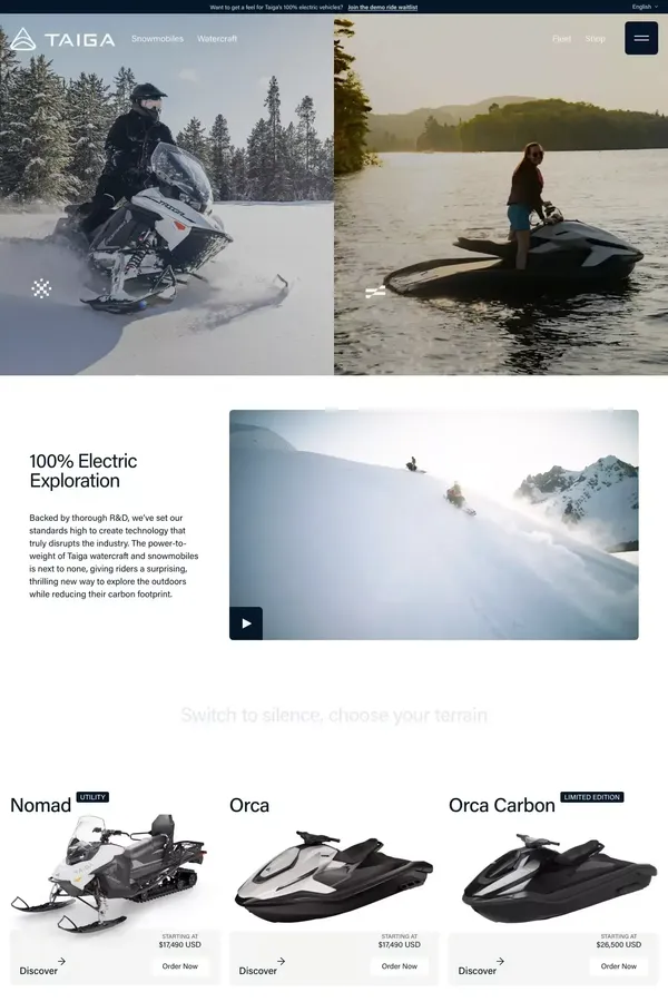 Taiga Motors | 100% Electric Powersport Vehicles - Landing design inspiration