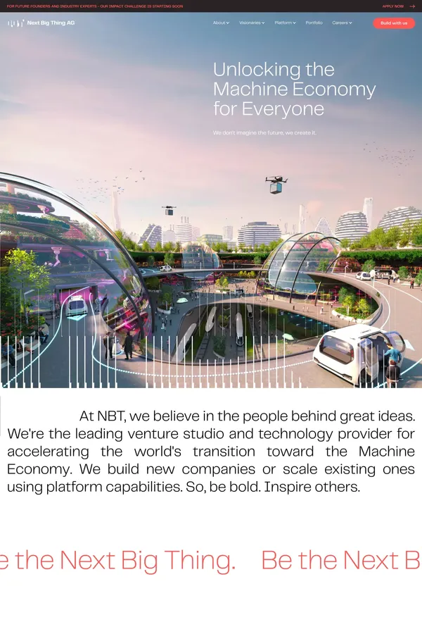 Next Big Thing AG (NBT) is the leading venture studio and technology provider for the Internet of Machines | Next Big Thing AG - Landing design inspiration