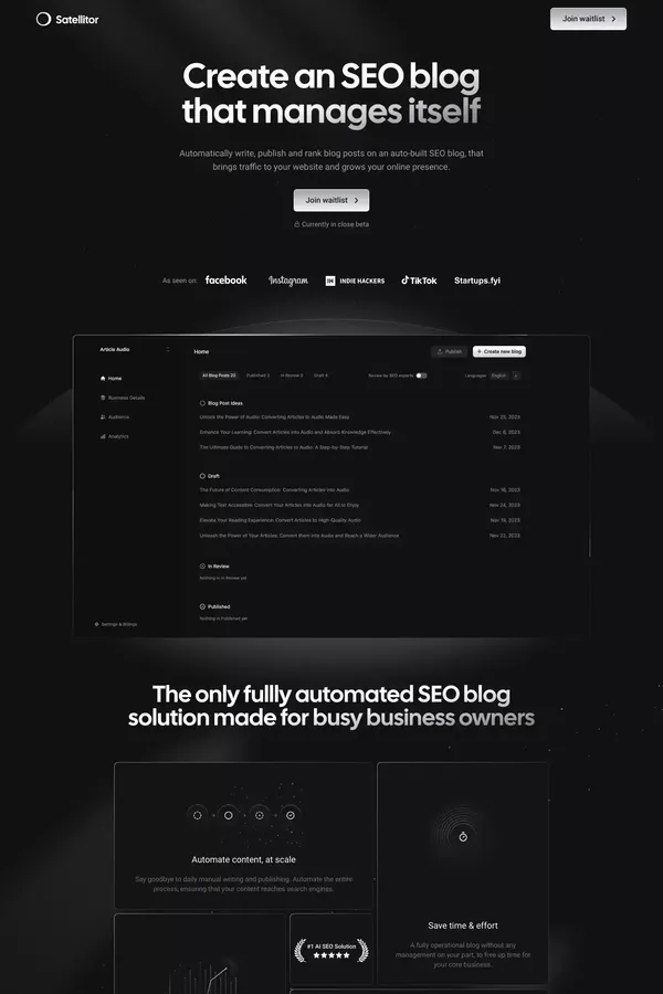 Satellitor: Launch SEO blogs on autopilot, that bring traffic - Landing design inspiration