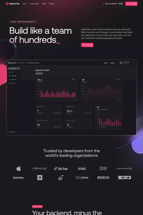 Appwrite - Build like a team of hundreds - Landing design inspiration