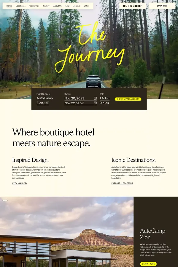 AutoCamp | Luxury Airstreams and Outdoor Glamping - Landing design inspiration