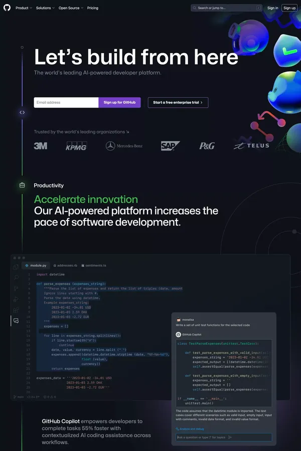 GitHub: Let’s build from here · GitHub - Landing design inspiration