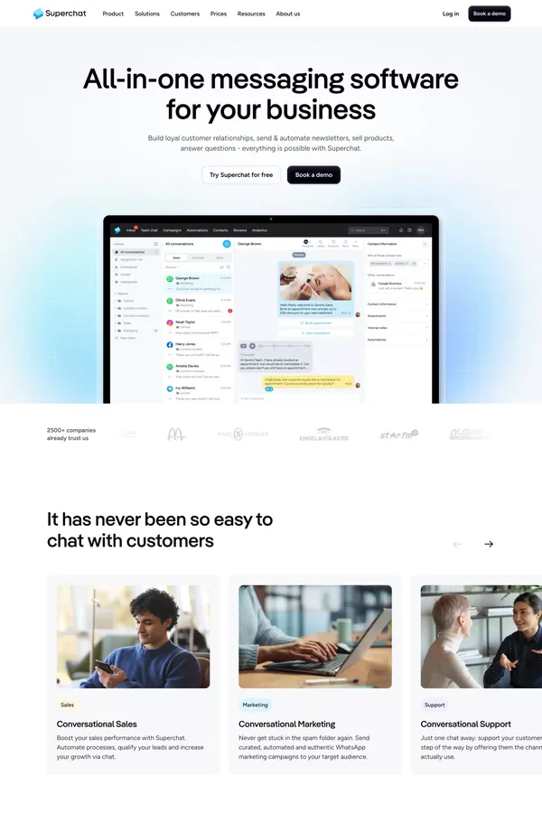 The messaging solution for your business | Superchat - Landing design inspiration