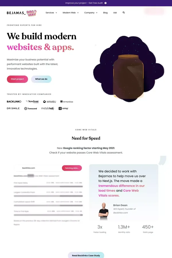 Bejamas: Jamstack developers for hire. - Portfolio design inspiration