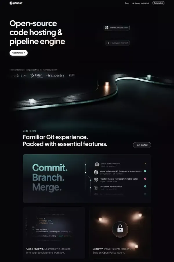 Gitness: Open-Source Code Hosting & CI/CD Pipeline Engine - website design inspiration