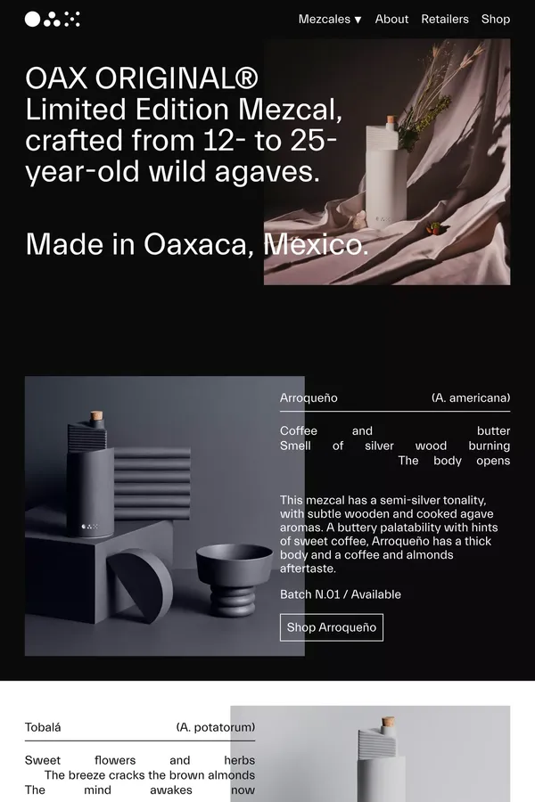 OAX Original — Wild Agave Mezcal - Ecommerce design inspiration