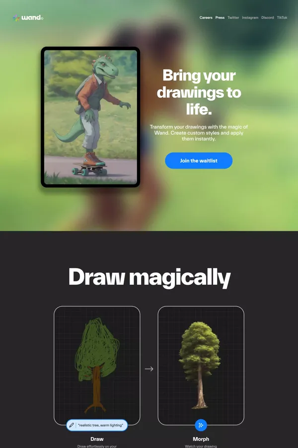 Wand – Bring your drawings to life. - Landing design inspiration