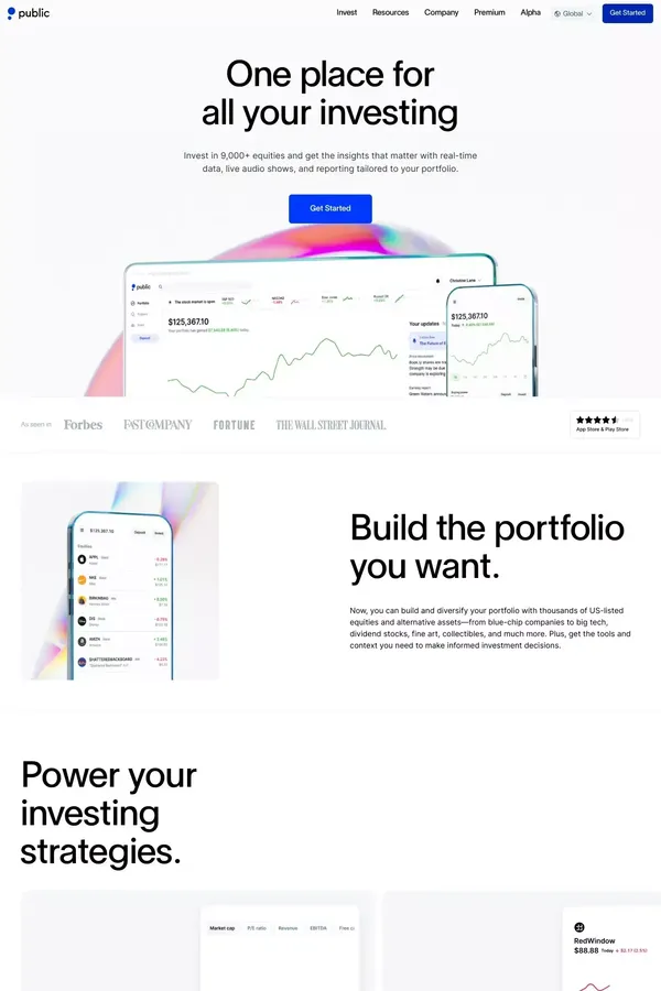 Invest in US markets from anywhere - Public.com - Landing design inspiration