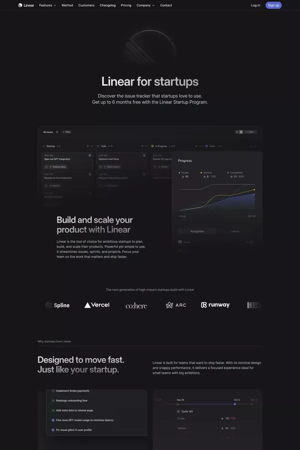 Linear for Startups – Linear - Landing design inspiration