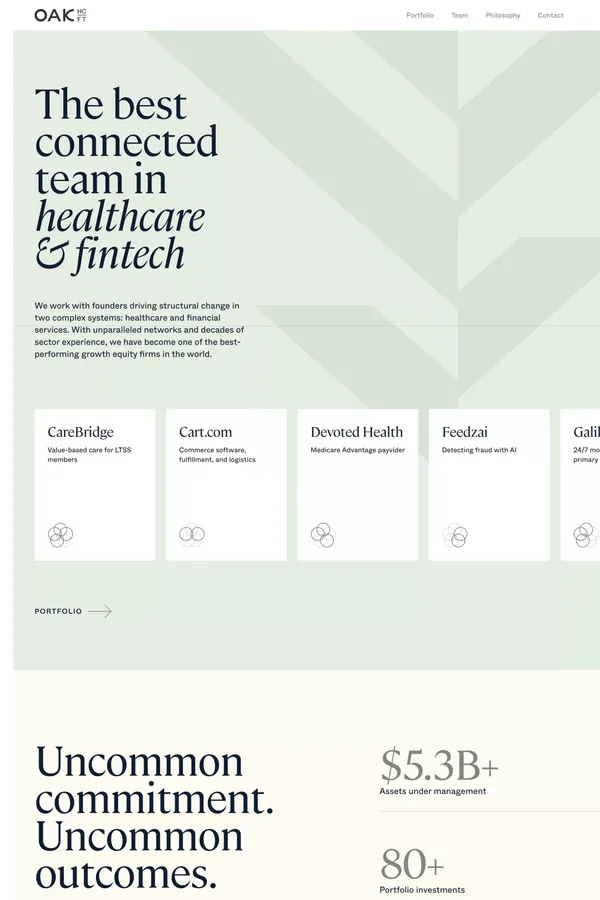 Oak HC/FT | The best connected team in healthcare and fintech - Landing design inspiration