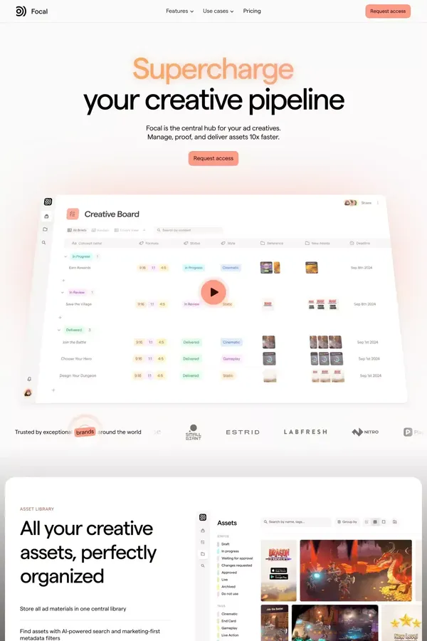 Focal – Manage, proof and deliver ads 10x faster - Landing design inspiration