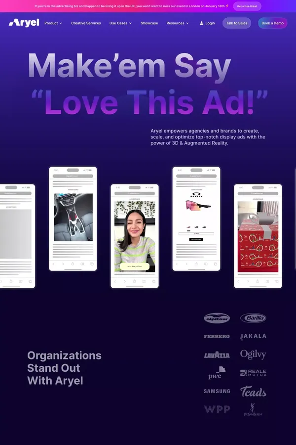 Aryel | Next-Gen 3D/AR Display Advertising - website design inspiration