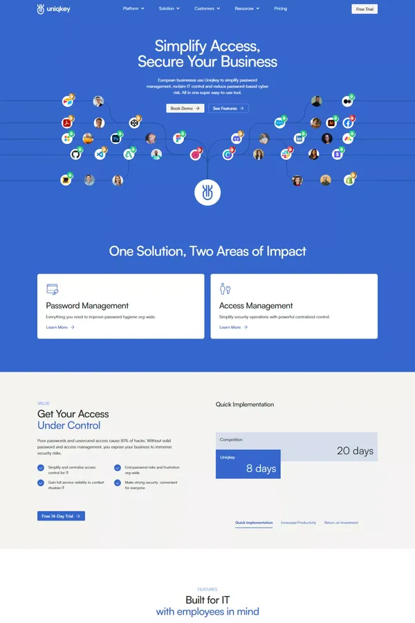 Uniqkey: Simplify Access and Secure your Business - Landing design inspiration
