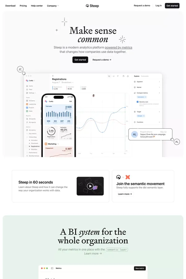Steep: the new way to work with data together - Landing design inspiration
