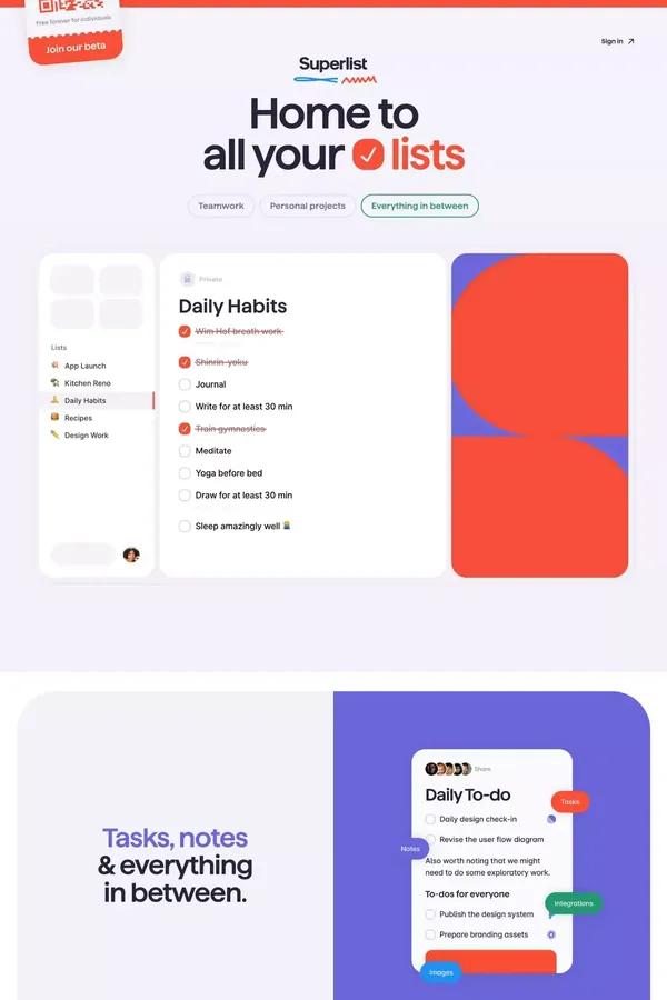 Superlist: Home to all your lists - Landing design inspiration