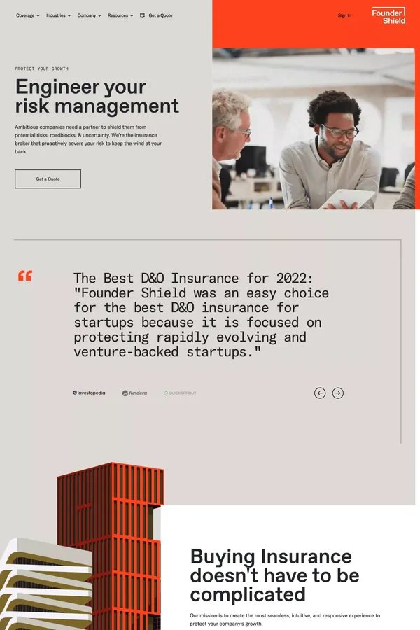 Founder Shield | Risk Management for High-Growth Companies - Landing design inspiration