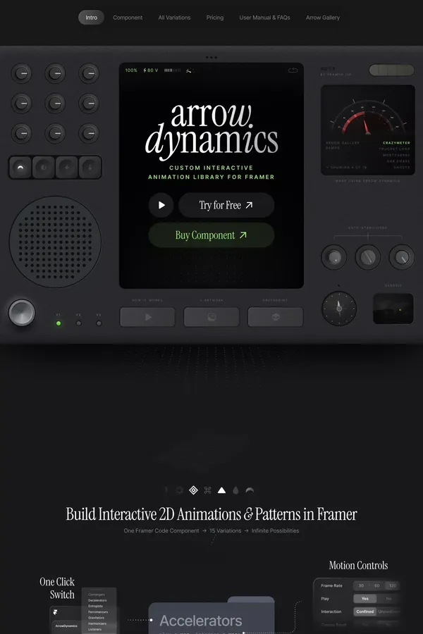 Arrow Dynamics - Interactive Component Library by Framer.zip - Landing design inspiration