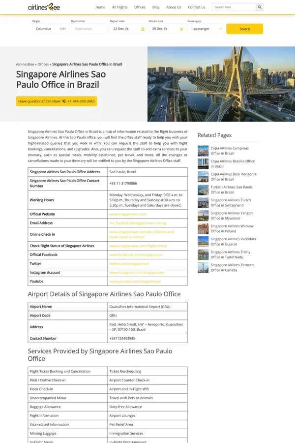 Singapore Airlines Sao Paulo Office in Brazil - website design inspiration