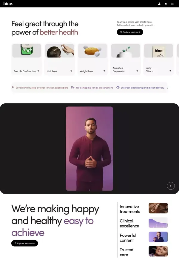 Telehealth for a healthy, handsome you | hims - website design inspiration