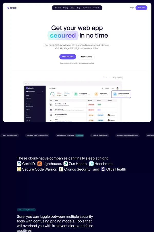 Aikido — an all-in-one AppSec product for code & cloud security - Landing design inspiration