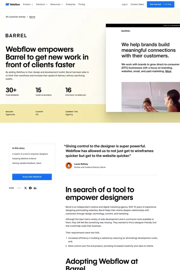 Webflow empowers - Barrel to get new work in front of clients faster | Webflow - Case Study design inspiration