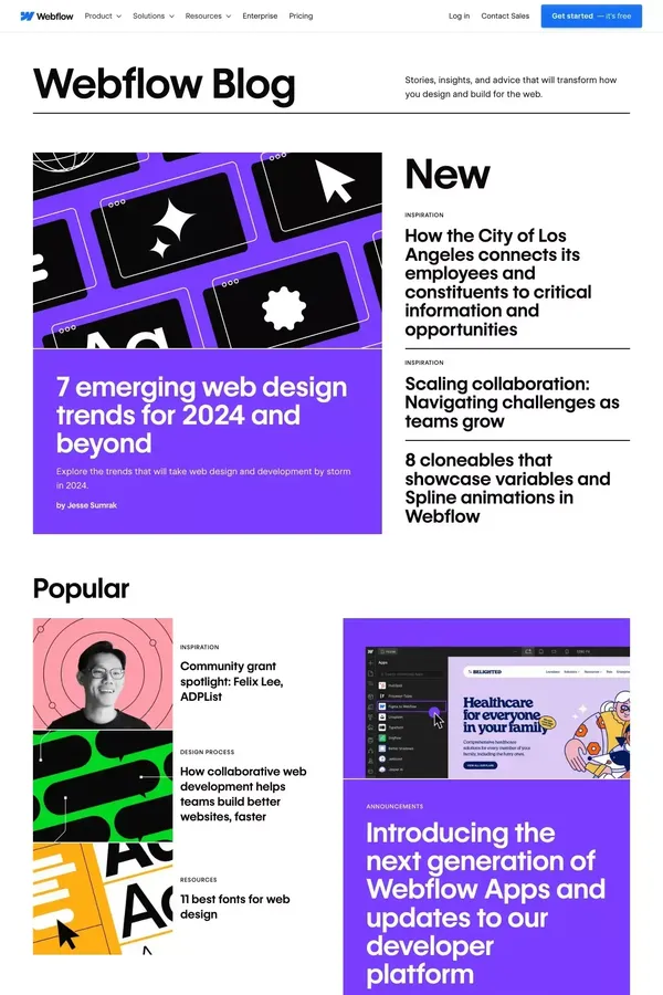 Webflow Blog | Web Design, Development, Web Strategies - Blog design inspiration