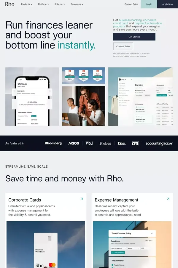 Rho | Business finances made frictionless. - Landing design inspiration
